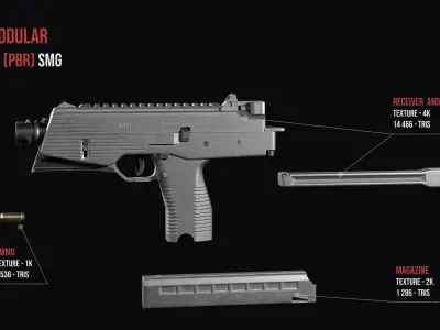 Modular SMG Brugger and Thomet MP9 Low-poly 3D model