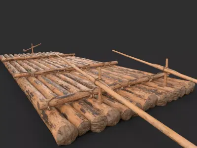 European historic river raft Low-poly 3D model