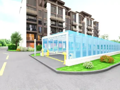 City Block with Parking and Electric Chargers 3D model