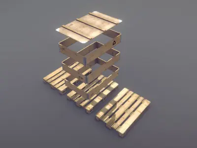 Cargo Wood Pallets Collars Cover EUR EPAL vr-1 Low-poly 3D model