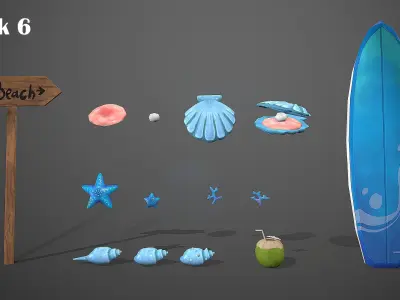 BEACH ASSETS Low-poly 3D model