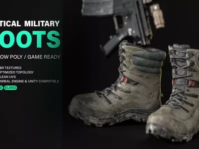 Tactical Military Boots Low Poly Game Ready PBR Low-poly 3D model