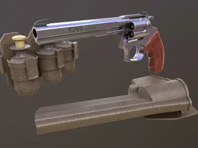Rook Classic Revolver Stainless with Bandolier and Speedloader Low-poly 3D model