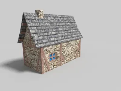 low poly medieval cottage Low-poly 3D model