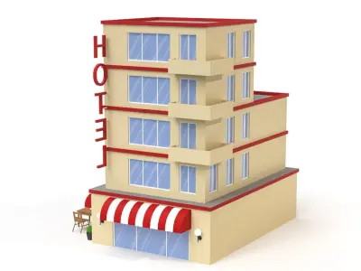 Cartoon Hotel Low Poly 3D Model