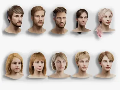 10 Hair Card Hairstyles 3D model