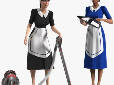 Rigged Housekeeping Maids Collection for Maya 3D model