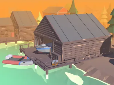 Poligonal Fisher Town Low-poly 3D model