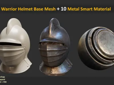 100 Warrior Helmet Base Mesh With 10 Metal Smart Material Low-poly 3D model