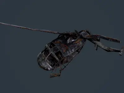 Wrecked Damaged UH1H Military Helicopter Game Ready 03 Low-poly 3D model