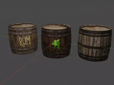 Three Woodden Barrels Free low-poly 3D model