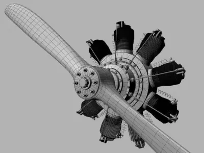 French Gnome 9N Monosoupape rotary engine 3D model