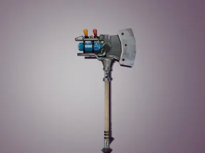 Stylized Melee Weapon Steampunk Axe PBR game ready Low-poly Low-poly 3D model