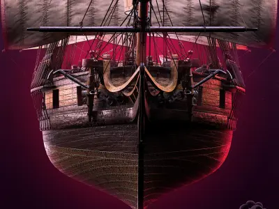 Brig Small sail ship Low-poly 3D model