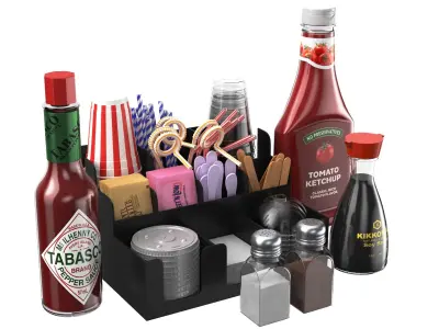 Condiments With Cup And Straws Organizer 3D model