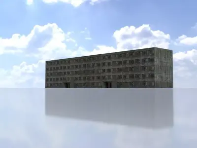 Old military barrack version 1 ruin 14 Low-poly 3D model