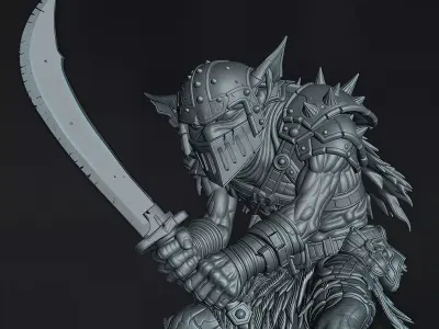 Orc Warlord with TwoHanded Curved Sword Fantasy Orc STL 3D print model