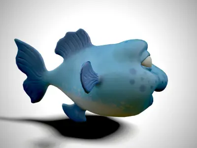 Blue cartoon fish Low-poly 3D model