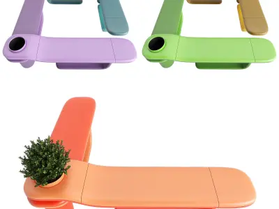 Outdoor bench in a modern style with a flower bed or urn Low-poly 3D model