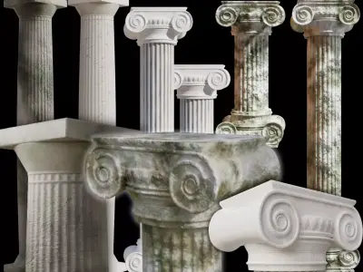 Columns set Clean and old mossy versions 3D Model Collection