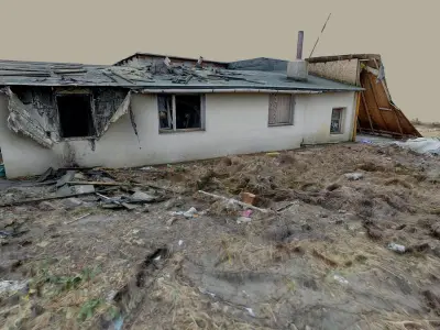 Burnt ruin of a commercial building 3D model