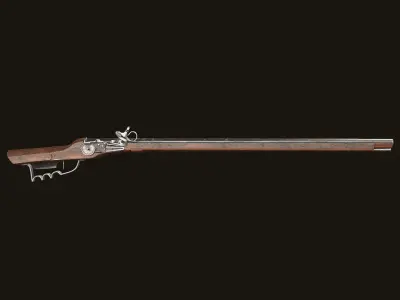 Weapon - Gun - Flintlock - German Wheellock Rifle Low-poly 3D model