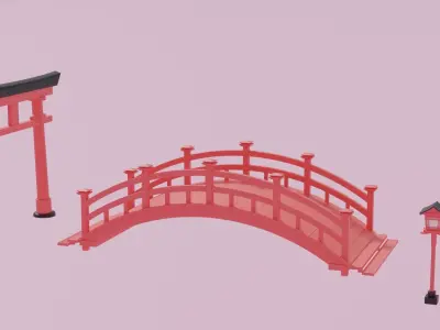 Japanese Bridge Street Lamp Torii Gate Low-poly 3D model
