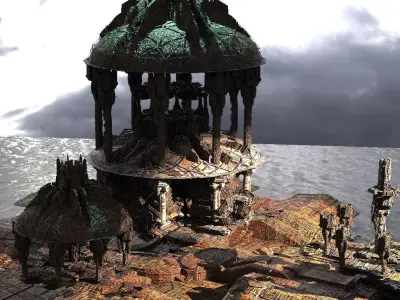 Dark Elven Sci-Fi City Domes Bases 2 Kitbash  3D model