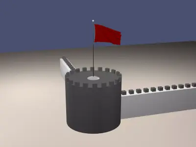 Flag and burgundy Flag on the tower 3D model