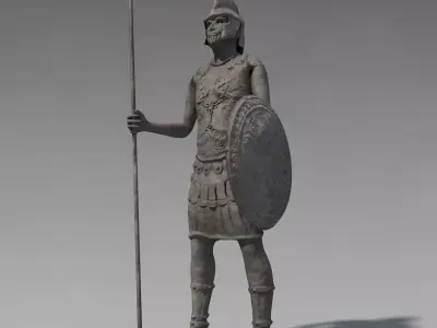 Low poly ancient soldier sculpture Low-poly 3D model
