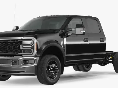 Four Doors Black Chassis Cab Rigged for Cinema 4D 3D model