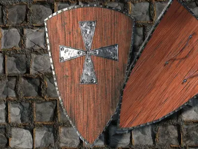 Medieval round shield with coat of arms 5 Low-poly 3D model