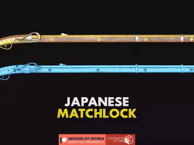 Weapon - Gun - Flintlock - Japanese Matchlock Low-poly 3D model