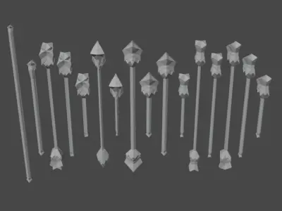 Futuristic Cubic Silver Hammers Low-poly 3D model