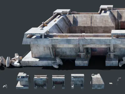 Future Fort Bunker Dystopian Military Outpost Kitbash 3D model
