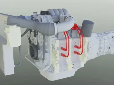 Rotary 13B RX7 MAZDA Custom turbo setup complete engine 3D model