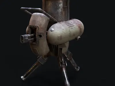 Turret steam powered machine gun Low-poly 3D model