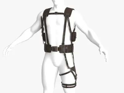 Leather Harness Holster and Leg Pouch with Knife Low-poly 3D model