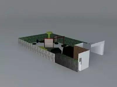 Low maintenance rear garden with angled deck and gravel  Free 3D model