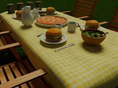 Picnic scene Low-poly 3D model