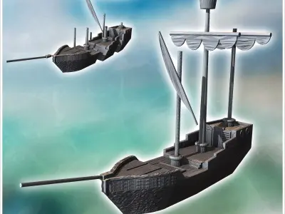 Medieval boat with folded sail and mast observation post 4 - Med 3D print model