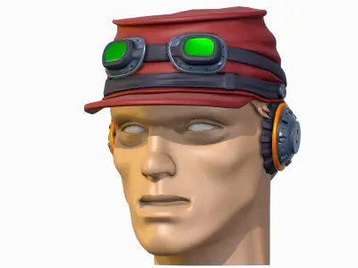 High Poly 3D model - Mans Head with a Cap and Headphones Low-poly 3D model