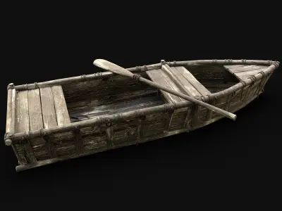 BOAT ROWBOAT WOODEN FISHERMAN RIVER FISH LAKE CANOE SHIP NEXTGEN Low-poly 3D model