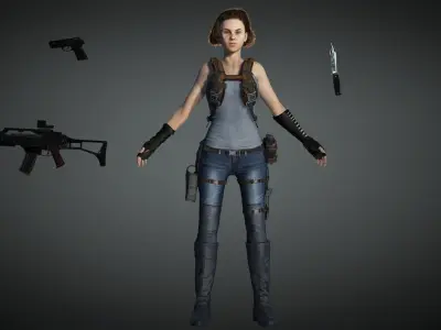 AAA Military Female Character 02 Low-poly 3D model