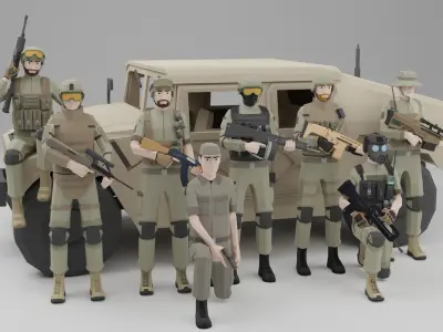 Low poly Soldiers Rigged Low-poly 3D model