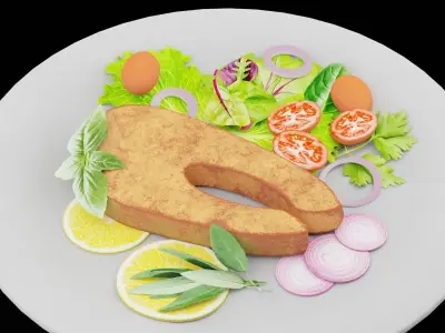 Fish With Vegetables Low-poly 3D model
