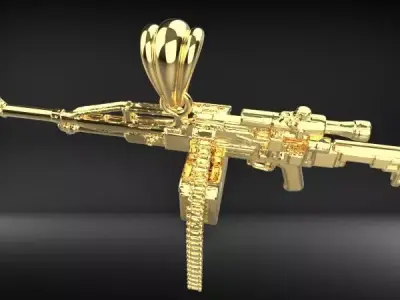 Machine Gun bullet gold pendant necklace jewelry 3D 3D print model