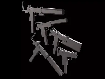 Stylized Low Poly SMG Uzi -5 Variations Game Ready Low-poly 3D model