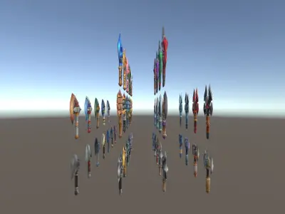 Cartoon Fantasy Weapons Axes Low-poly 3D model
