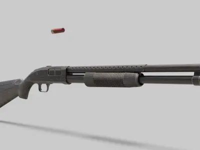 Pump Action Shotgun Low-poly 3D model